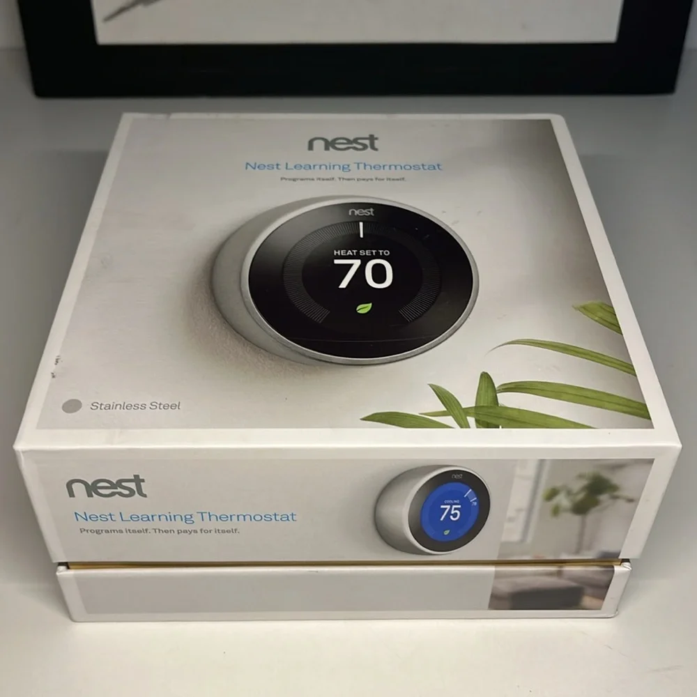 Google Nest Learning Smart Thermostat with WiFi Compatibility - Stainless Steel
